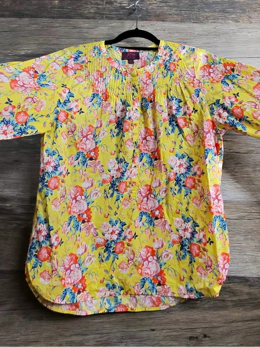 J. Crew Yellow Floral Pintuck Long-Sleeve Blouse